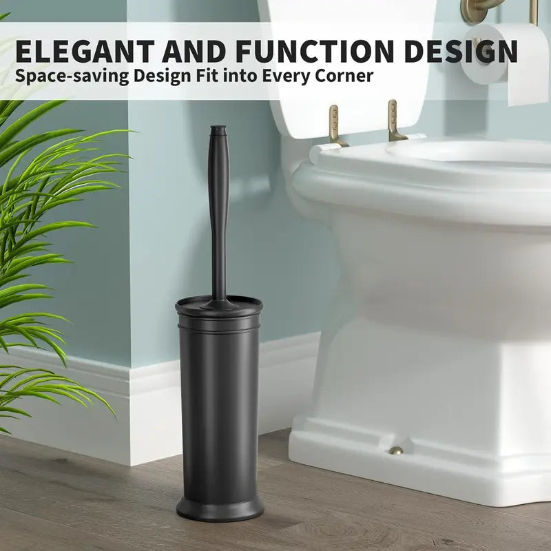 Toilet Brush, Toilet Bowl Brush with Extra Long Handle Durable Bristles Toilet Scrubber and Covered Holder , Cleaning (Black, 1 Set) Decorative