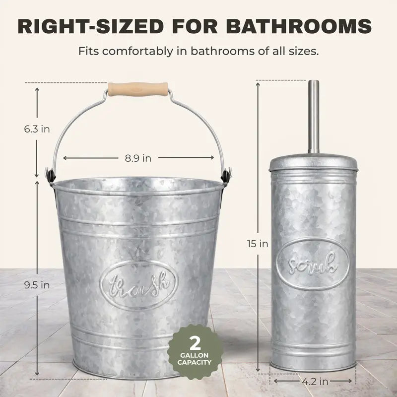 Autumn Alley Farmhouse Galvanized Trash Can & Toilet Brush Set