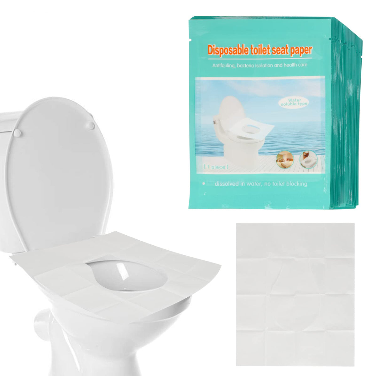 Toilet Seat Covers Disposable, 50 Pcs Flushable Paper Travel Accessories