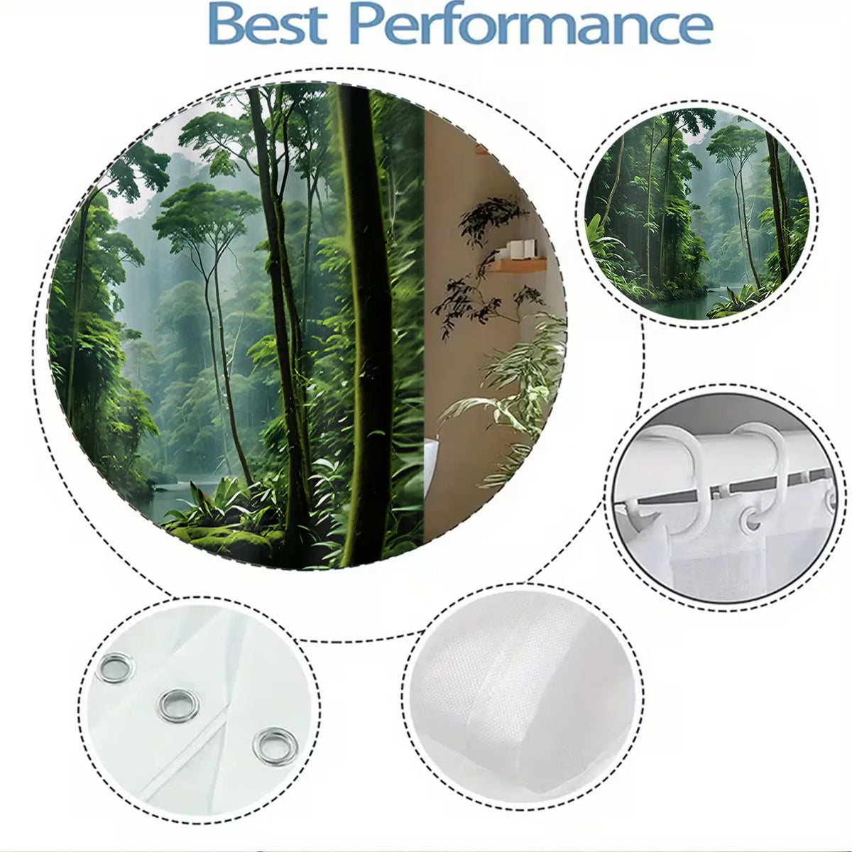 1pcs Lush Tropical Rainforest River Decorative Shower Curtain, Green Jungle Tree and Calm Lake Nature Bath Curtain for Bathroom Decor, Serene Wilderness Botanical Bathroom Curtain for Home, Perfect for Earth Day, Summer & Nature Inspired Bathroom Refresh