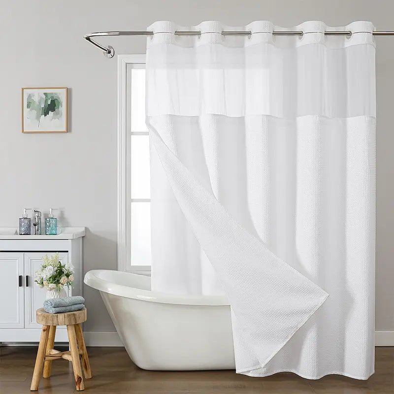 Waffle Pattern No-Hook Shower Curtain,1 Count Double Layer Waterproof Bathroom Curtain with Snap in Liner ,Size Adaptability Washable Bathroom Accessories, for Hotel Salon Room,Home Dector,Household Items Installation