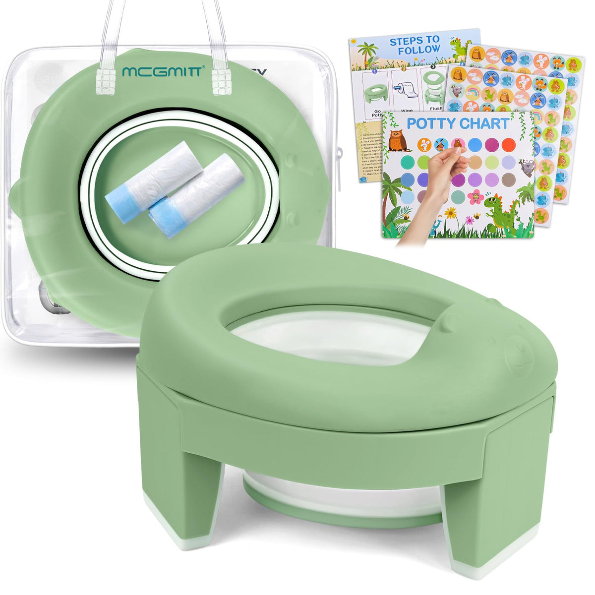 MCGMITT Potty Training Toilet Seat for Toddlers Boys Girls, Portable Baby Toilet Soft EVA Folding Kids Potty Chair Cover with Splash Guard for Travel, Including 3 Non-Slip Feet and Storage Bag (Blue)