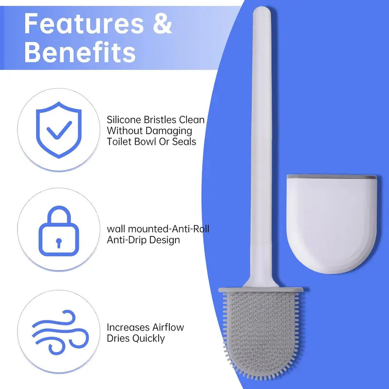 Silicone Toilet Bowl Brush - Wall Mounted Space Saver, Anti-Roll, Anti-Drip, Won’t Damage Traditional Fixtures, Ideal for RV Toilets Cleaning, Designed by RVers