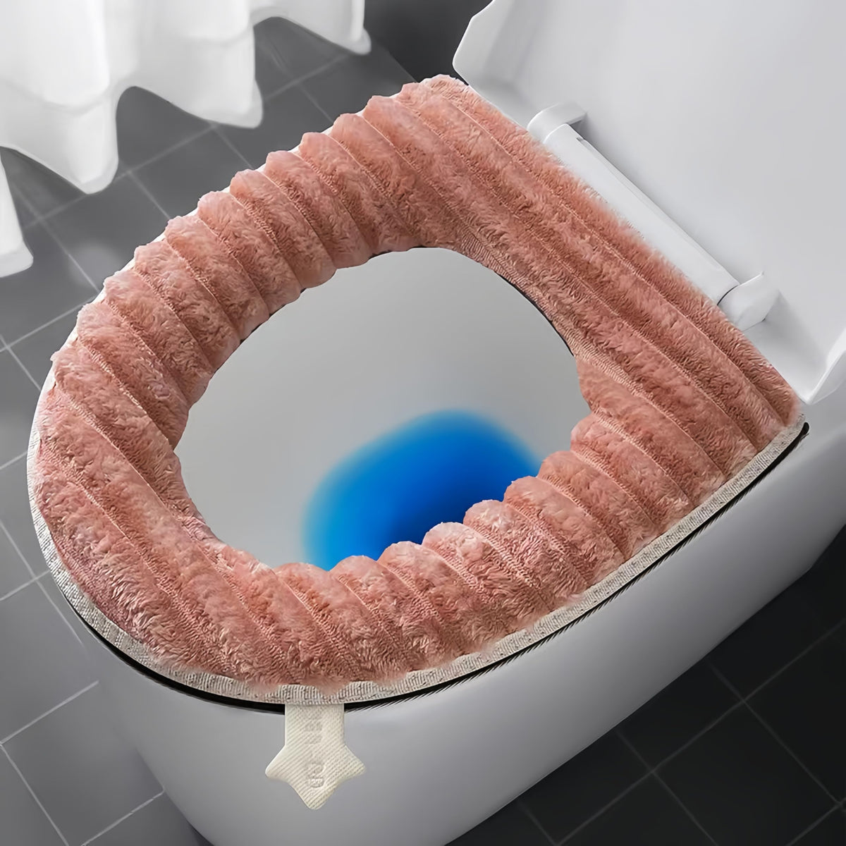Toilet Seat Warmer Cover,Bathroom Soft Thicker Warmer with Zipper Snaps Fixed Stretchable Washable Fiber Cloth Toilet Seat Covers Pads Easy Installation& Cleaning (Gray)