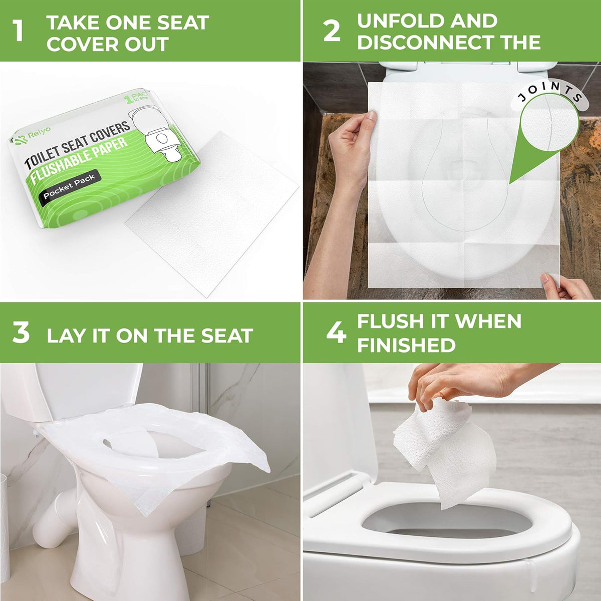 Relyo Toilet Seat Cover Disposable Flushable, XL Paper Liners, 50 Pack