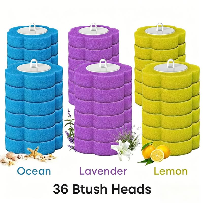 Disposable Toilet Brush Wand Cleaner Heads - 36 Pcs Auto-Flip Transparent/White Multifunctional Wall-Mount Space-Saver Scrubber, for Bathroom Toilet Bathtub Cleaning Supplies (Handles & Box Excluded)