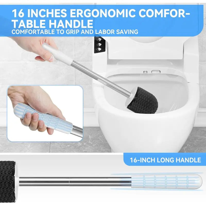 Toilet Brush & Holder, Stainless Steel Handle, Space Saving for Storage, Deep Cleaning, Drip-Proof, Easy to Assemble, Nylon Bristles, White & Grey