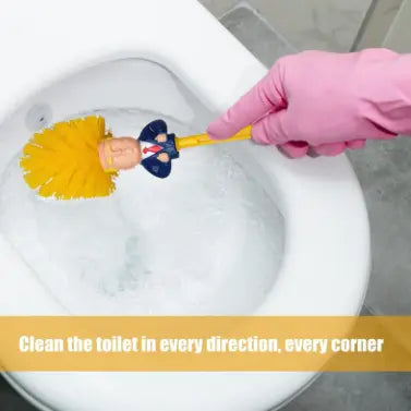 Funny Donald Brush Creative Toilet Brush with Strong Nylon Bristles - 360-degree Cleaning & Quick Drainage - Fun Design for Bathroom - Yellow Bristles -Trump Toilet Brush