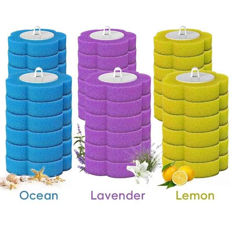 Disposable Toilet Bowl Brush Set with 24 Replacement Heads, Flower Shape Built-In Cleaning Liquid Fresh Head Always, Wall Mounted Anti-Fouling Holder, Long Handle No-Touch Deep Clean Household Bathroom Tool