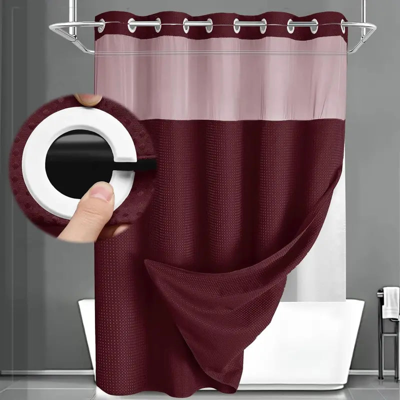 No Hook Washable Waffle Weave Shower Curtain with Snap in Liner -Waterproof Double Layer Shower Curtain With WashableInner Liner, 72 x75 Inch Showercurtain