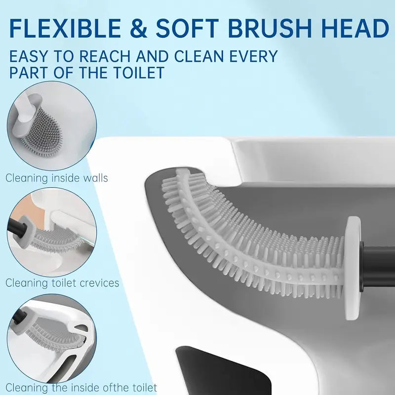Black Wall-Mounted Compact Space-Saving RV Toilet Brush, Silicone Anti-Fouling Cleaning Tool, Anti-Roll, Drip-Free Hold, Water-Collecting, Safe for RV Travel Trailers & Campers