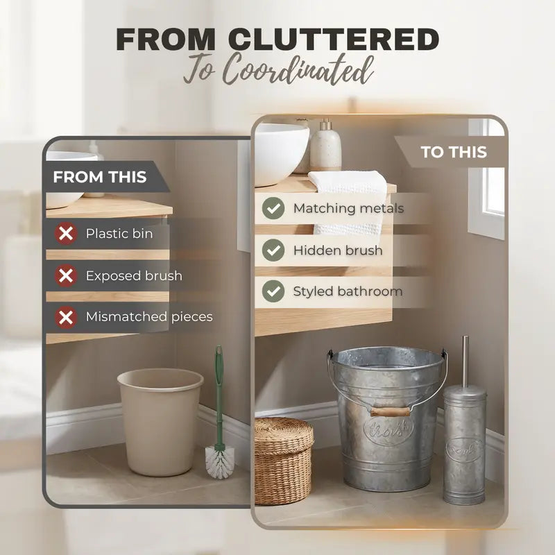 Autumn Alley Farmhouse Galvanized Trash Can & Toilet Brush Set