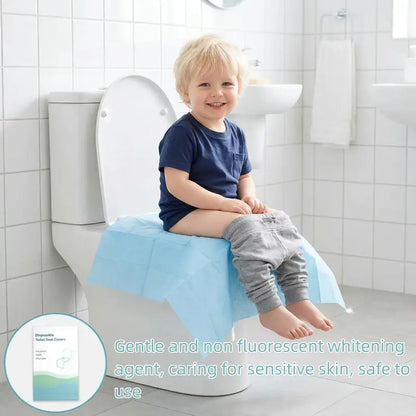 Disposable Toilet Seat Protector (30 Pcs, 24x25 in) - PE Material, Elongated, All Seasons, Hygienic Barrier, Waterproof, Foldable, Portable, Adhesive Tabs, Non-Slip, 1-Step Use, Soft Thick Layer, for Public Toilets, Potty Training