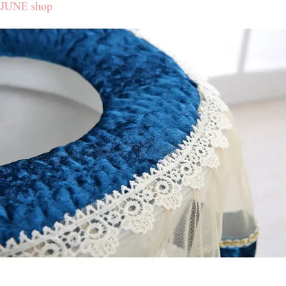 Elegant Solid 3-Piece Luxury Velvet Lace Toilet Accessories Set - Skirted Lace Trim, Commode Cushion, Water Tank Cover, Toilet Paper Holder Cover, Home Interior Decoration for Household Bathroom Upgrade, Toilet Accessories Cover, Bathroom Decor