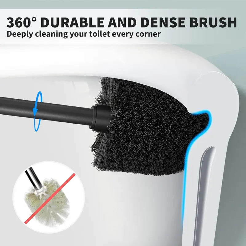 Toilet Brush, Toilet Bowl Brush with Extra Long Handle Durable Bristles Toilet Scrubber and Covered Holder , Cleaning (Black, 1 Set) Decorative