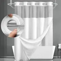 Straight Polyester Waterproof Waffle Shower Curtain Set with Sheer Top - Lightweight, Anti-Wrinkle, Silent, Washable Bathroom Decor, 72" (w) x 75", Ideal for Campers, Hotels