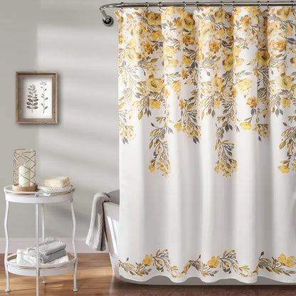 LUSH DÉCOR Shower Curtain Tanisha Floral Print, Lightweight Design, 72x72 inch, 100% Polyester Fabric, Machine Washable, for Bathroom & Guest Bathrooms