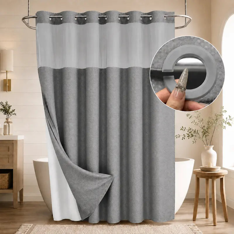 Double Layer Waffle-Pattern Shower Curtain - No Hook Snap-in Liner,  Waterproof Inner & Washable White Outer Cloth,  Bathroom Accessory for Home/Hotel/Dorm, 72x75 Inch