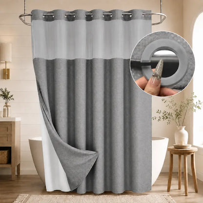 Double Layer Waffle-Pattern Shower Curtain - No Hook Snap-in Liner,  Waterproof Inner & Washable White Outer Cloth,  Bathroom Accessory for Home/Hotel/Dorm, 72x75 Inch