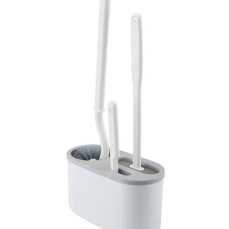 Japanese-Style Wall-Mounted 3-Piece Plastic Toilet Scrubber Brush Set - Long Handle, Soft Bristles, 360° Rotatable Head, Gentle Comprehensive Cleaning, Space-Saving Bathroom Home Supply Essential, Japanese-Style Design