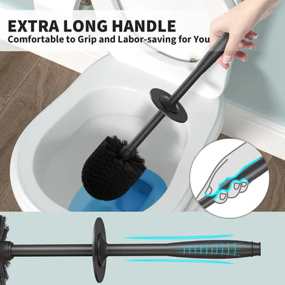 Toilet Brush, Toilet Bowl Brush with Extra Long Handle Durable Bristles Toilet Scrubber and Covered Holder , Cleaning (Black, 1 Set) Decorative