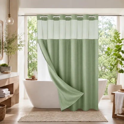 Double Layer Waffle-Pattern Shower Curtain - No Hook Snap-in Liner, Fabric Waterproof Inner & Washable White Outer Cloth, Modern Bathroom Accessory for Home/Hotel/Salon/Dorm, 72x75 Inch