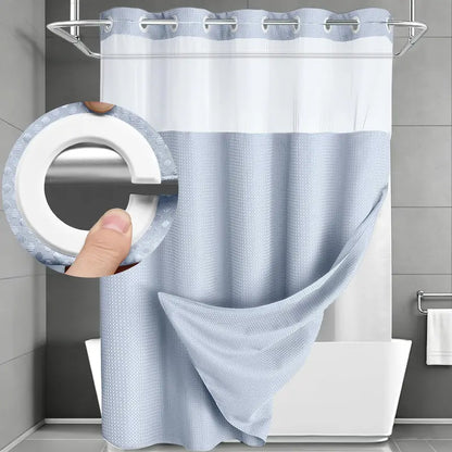 No Hook Waffle Weave Waterproof Shower Curtains for Bathroom, Double-Layer Shower Curtain with Removable Snap-In Liner, Airy Bright Transparent Mesh Top Window, Luxury Bathroom Decor, Modern Washable Home Supply, 72x75in