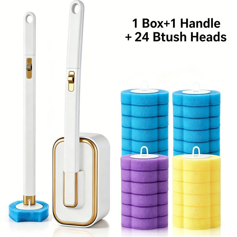 Disposable Toilet Brush Wand Cleaner Heads - 36 Pcs Auto-Flip Transparent/White Multifunctional Wall-Mount Space-Saver Scrubber, for Bathroom Toilet Bathtub Cleaning Supplies (Handles & Box Excluded)