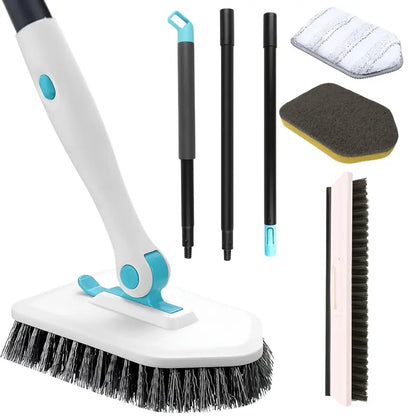 56-in Detachable EVA+Metal Pole Multifunctional Shower Scrubber Brush Set for Bathroom Owners, Removable Washable Adjustable Toilet Pad, Less Bending/Kneel, Cleans Bathtub Tile Grout Wall Floor, Wipes Glass Mirror Door Kitchen Surfaces
