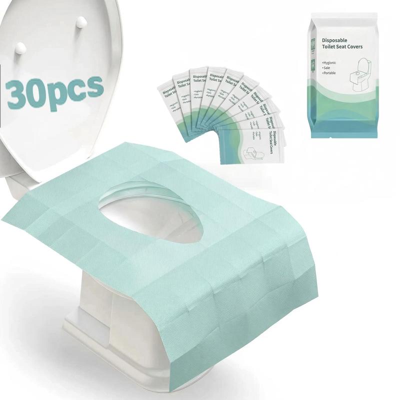 Disposable Toilet Seat Protector (30 Pcs, 24x25 in) - PE Material, Elongated, All Seasons, Hygienic Barrier, Waterproof, Foldable, Portable, Adhesive Tabs, Non-Slip, 1-Step Use, Soft Thick Layer, for Public Toilets, Potty Training