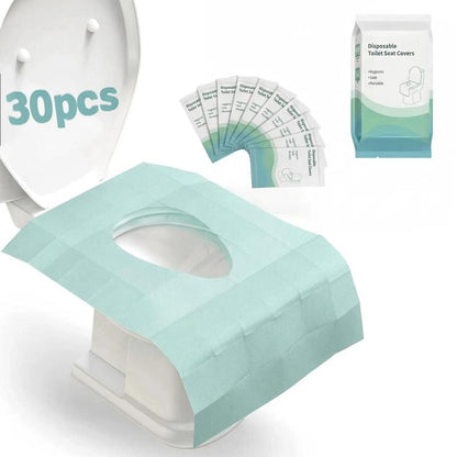 Disposable Toilet Seat Protector (30 Pcs, 24x25 in) - PE Material, Elongated, All Seasons, Hygienic Barrier, Waterproof, Foldable, Portable, Adhesive Tabs, Non-Slip, 1-Step Use, Soft Thick Layer, for Public Toilets, Potty Training
