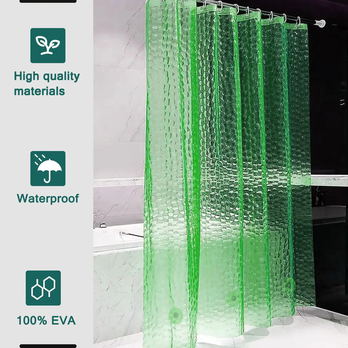 Water Cube Bath Liner, 3D EVA Lightweight Bath Liner Sleeve, Simple Home Decor Bath Curtain, Door Curtain, Partition Curtain, Metal Grommet, Bottom Counterweight, with 12 Plastic Hooks. 71*71 Inches, Lightweight Rain Curtain, Shower Curtain And Liner