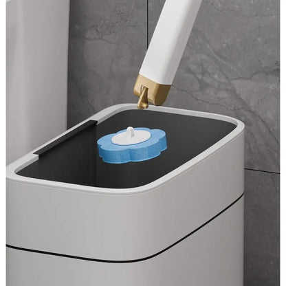Wall-Mounted ABS Plastic Toilet Wand Disposable Cleaning Kit - Bathroom Cleaning Tool, Daily 17in Long Handle Lightweight Toilet Brush & Plungers, Ergonomic Handle, Soft Sponge Scrub, 1+18 Replaceable Heads, Space-Saving Storage Box for Small Bathrooms