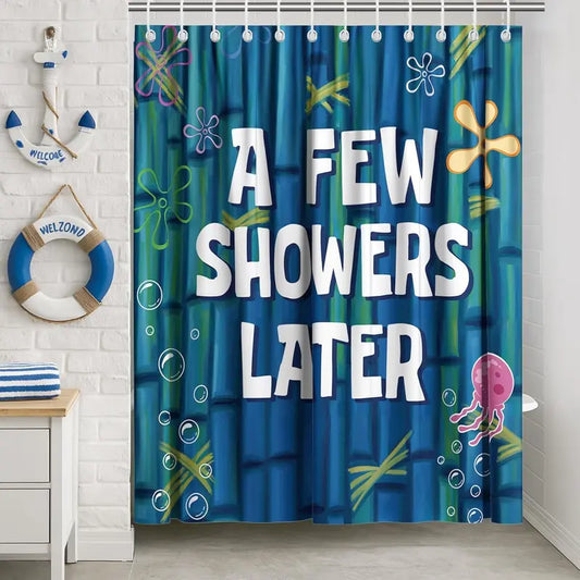 【Summer Vibes】Funny Ocean Shower Curtain 60x72 66x72 72x72 inch with Hooks, Cute Cartoon Blue Sea Bathroom Decor, Waterproof Polyester Fabric for Women, Girls, and Humor Lovers
