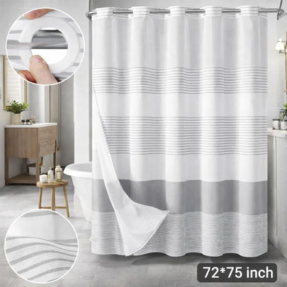 striped geometric double-layer shower curtain, no-drill hookless design, with sheer top window for light transmission, quick installation and easy removal for cleaning, suitable for hotels, homestays, and modern home bathrooms,72x75