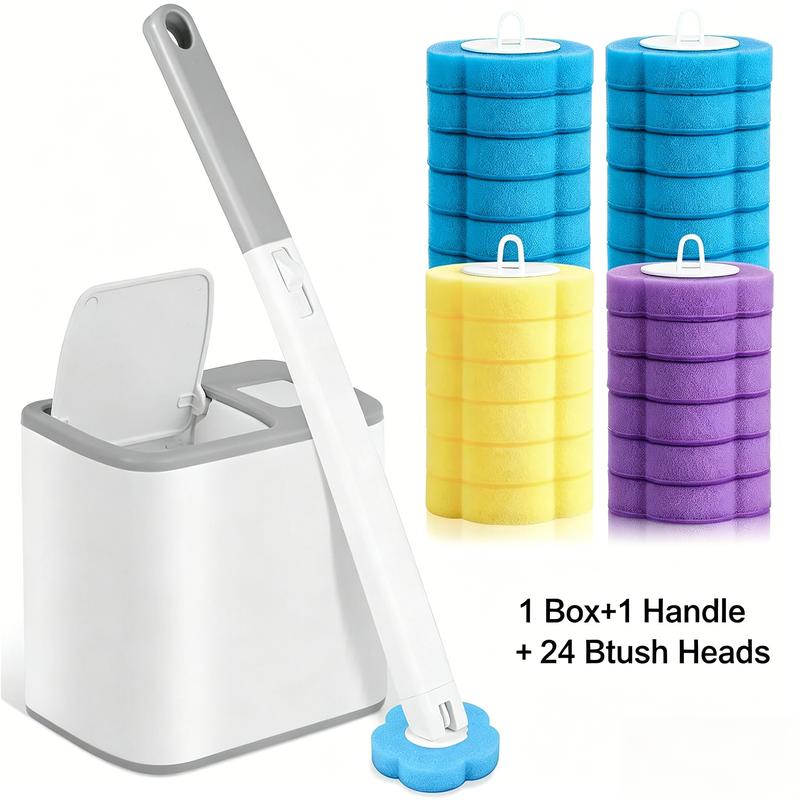 Disposable Toilet Brush Wand Cleaner Heads - 36 Pcs Auto-Flip Transparent/White Multifunctional Wall-Mount Space-Saver Scrubber, for Bathroom Toilet Bathtub Cleaning Supplies (Handles & Box Excluded)