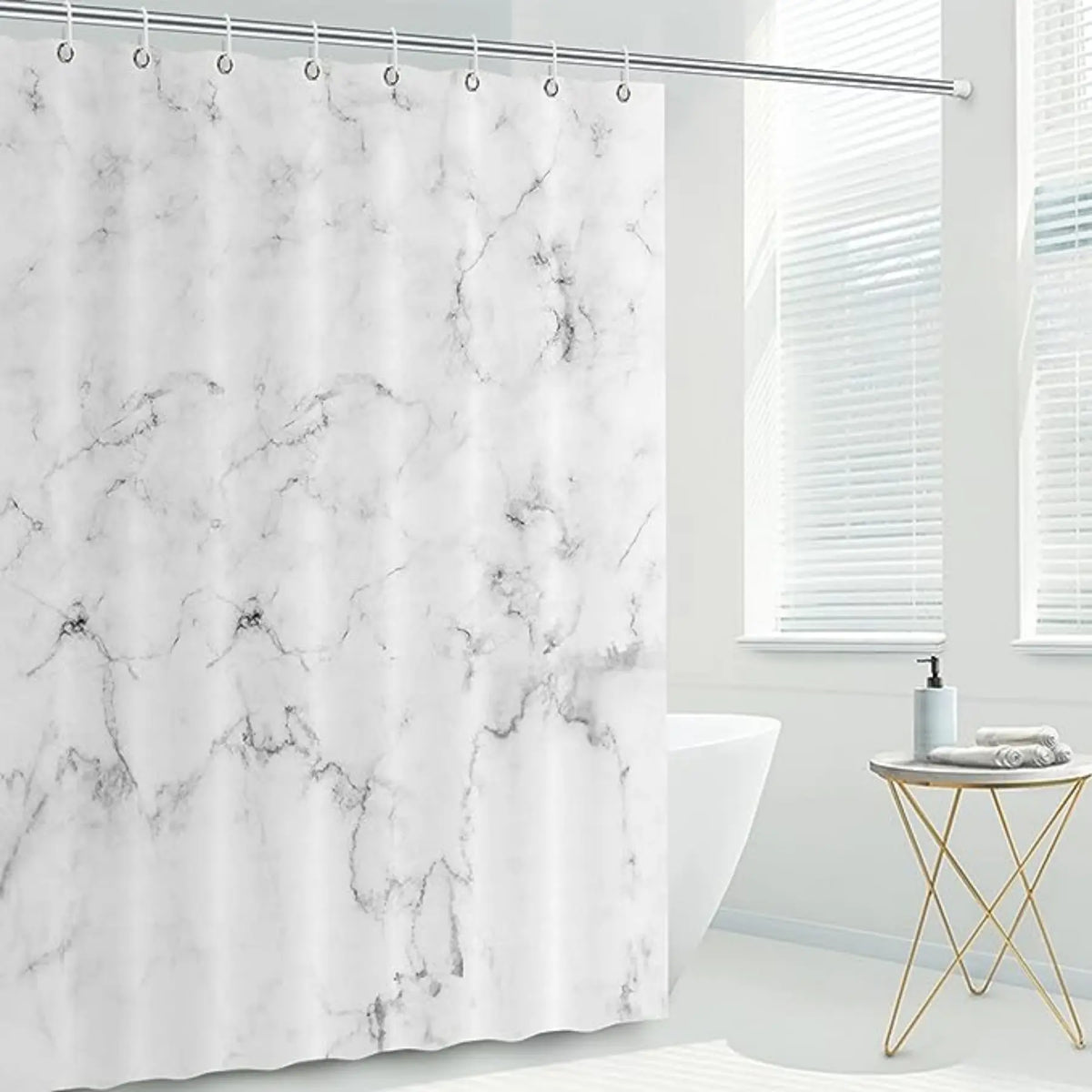 Luxury Marble Texture Polyester Shower Curtain, Thickened Material, Versatile Design, High-End Feel, Suitable for Multiple Scenarios, Bathroom Decoration Accessories, Waterproof Bathroom Curtain, Home Goods, Decorative Shower Curtain