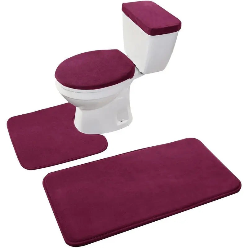 Black 4-Piece Soft Thick Velvet Memory Foam Bathroom Toilet Mat Set - Includes Toilet Seat Cover, Decorative Tank Cover, Bathroom Rug (Home Supply), Quantity Per Pack": "Four Pieces