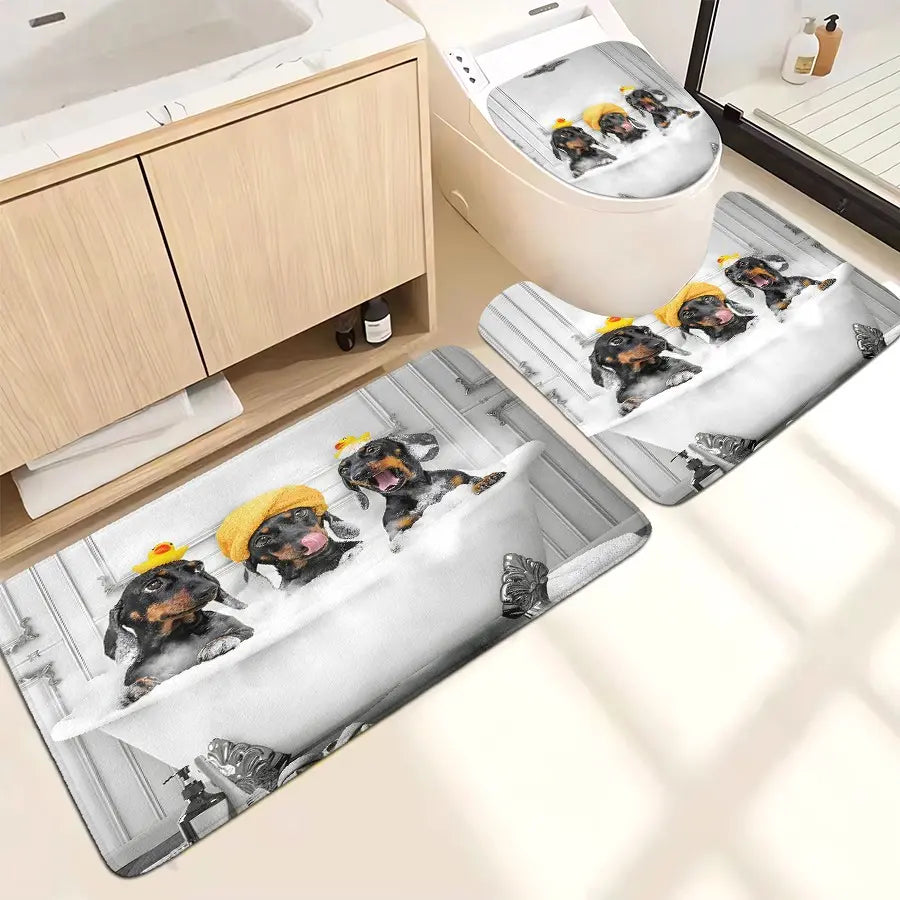 Bathroom Curtains Shower Set, 1pc/4pcs, Bath Mat Rug Decor, Dachshund Animal Theme, Includes Hooks, Decorative Cute, Aesthetic Shower Curtain, Home Decoration, Shower Curtain Sets