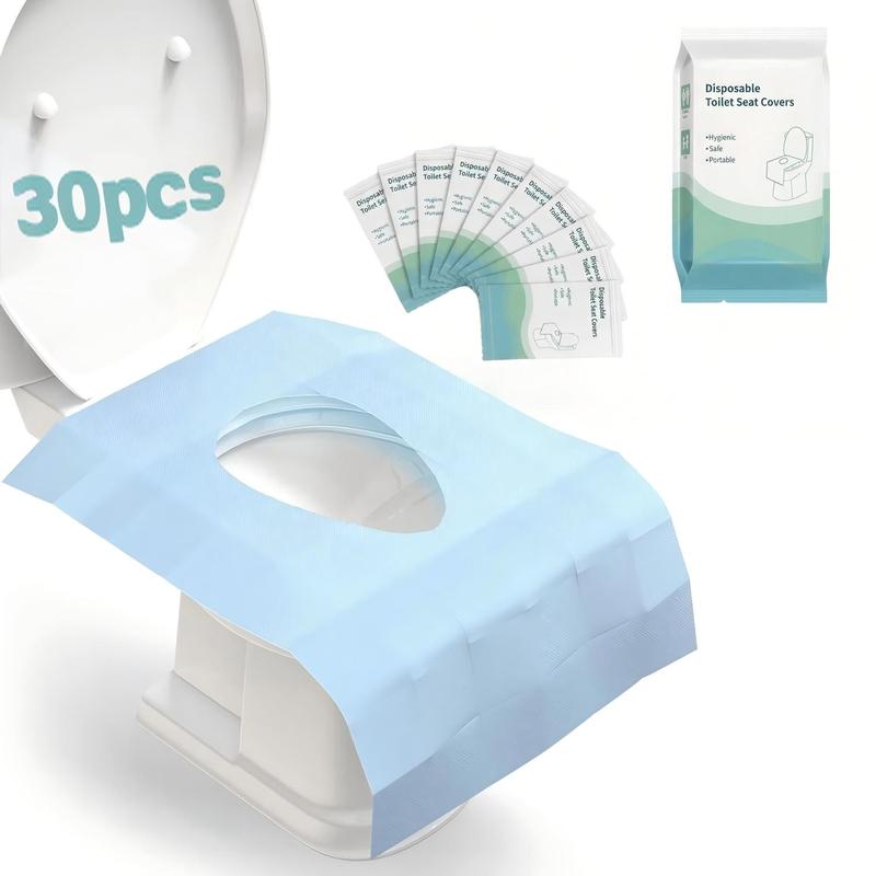 Disposable Toilet Seat Protector (30 Pcs, 24x25 in) - PE Material, Elongated, All Seasons, Hygienic Barrier, Waterproof, Foldable, Portable, Adhesive Tabs, Non-Slip, 1-Step Use, Soft Thick Layer, for Public Toilets, Potty Training