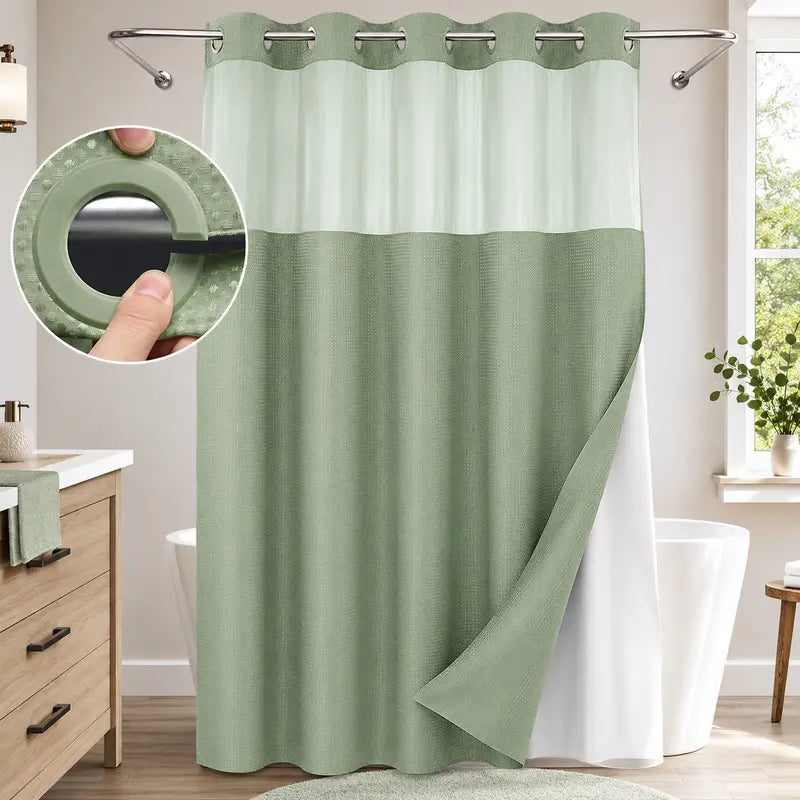 No Hook  Waffle Pattern Shower Curtain, 1 Count Modern Simple Bathroom Curtain with Snap in Liner Set, Shower Curtain Liner, Bathroom Decor, Size Adaptability Bathroom Accessories for Hotel Salon Room Home Decor 72*75inch