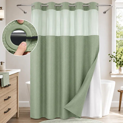 No Hook  Waffle Pattern Shower Curtain, 1 Count Modern Simple Bathroom Curtain with Snap in Liner Set, Shower Curtain Liner, Bathroom Decor, Size Adaptability Bathroom Accessories for Hotel Salon Room Home Decor 72*75inch
