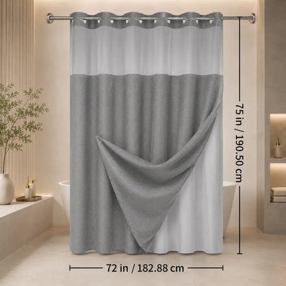 Double-layer waffle-pattern shower curtain — hookless snap-closure lining, waterproof inner layer and washable white outer layer; modern bathroom accessory suitable for home, hotel, salon, dormitory, and home decor; 72 x 75 inches sohochic