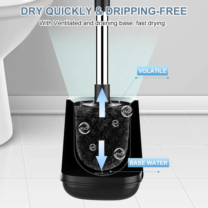 Black Toilet Brush and Holder Set - Self-Closing Lid, Extra-Long Ventilated Handle, Nylon Bristles for Bathroom Cleaning (brush + holder)