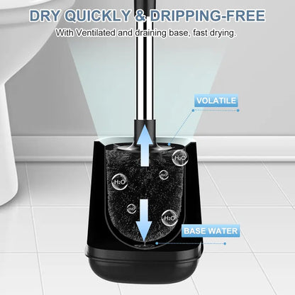 Black Toilet Brush and Holder Set - Self-Closing Lid, Extra-Long Ventilated Handle, Nylon Bristles for Bathroom Cleaning (brush + holder)