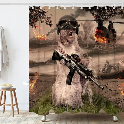 Warrior Squirrel Animal Print Waterproof Polyester Shower Curtain - Black & Green Fabric, Metal Grommets, Animals Design, Machine Washable, Hanging, 72w x 72l (Pack of 1), Multiple Sizes, Best Gift for the Bathroom