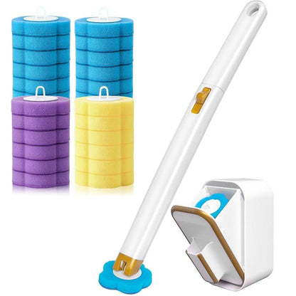 Disposable Toilet Bowl Brush Set with 24 Replacement Heads, Flower Shape Built-In Cleaning Liquid Fresh Head Always, Wall Mounted Anti-Fouling Holder, Long Handle No-Touch Deep Clean Household Bathroom Tool