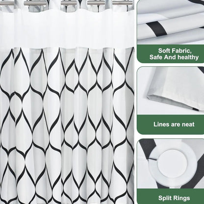 Double-Layer Waterproof Printed Machine Washable Shower Curtain, 1-Count Modern Geometric Bathroom Curtain with Removable Inner Lining, Shower Curtain Liner, Bathroom Decor Supplies, Home Goods, Bathroom Curtains Shower