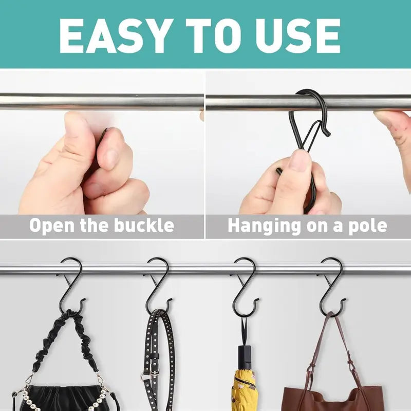 20 Pcs Heavy-Duty Steel S Hooks, 3.5-in Painted Steel Hooks with Adjustable Locking Clip, Fits 0.5-in Rods, Multi-Purpose for Hanging Plants, Closet Items, Kitchen Utensils