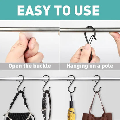 20 Pcs Heavy-Duty Steel S Hooks, 3.5-in Painted Steel Hooks with Adjustable Locking Clip, Fits 0.5-in Rods, Multi-Purpose for Hanging Plants, Closet Items, Kitchen Utensils